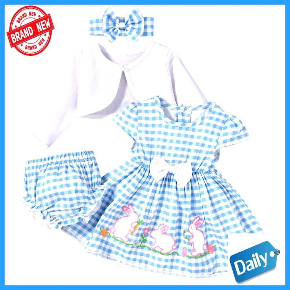 Infant Bunny Cardigan Set 4pcs Easter Dress Cotton Newborn